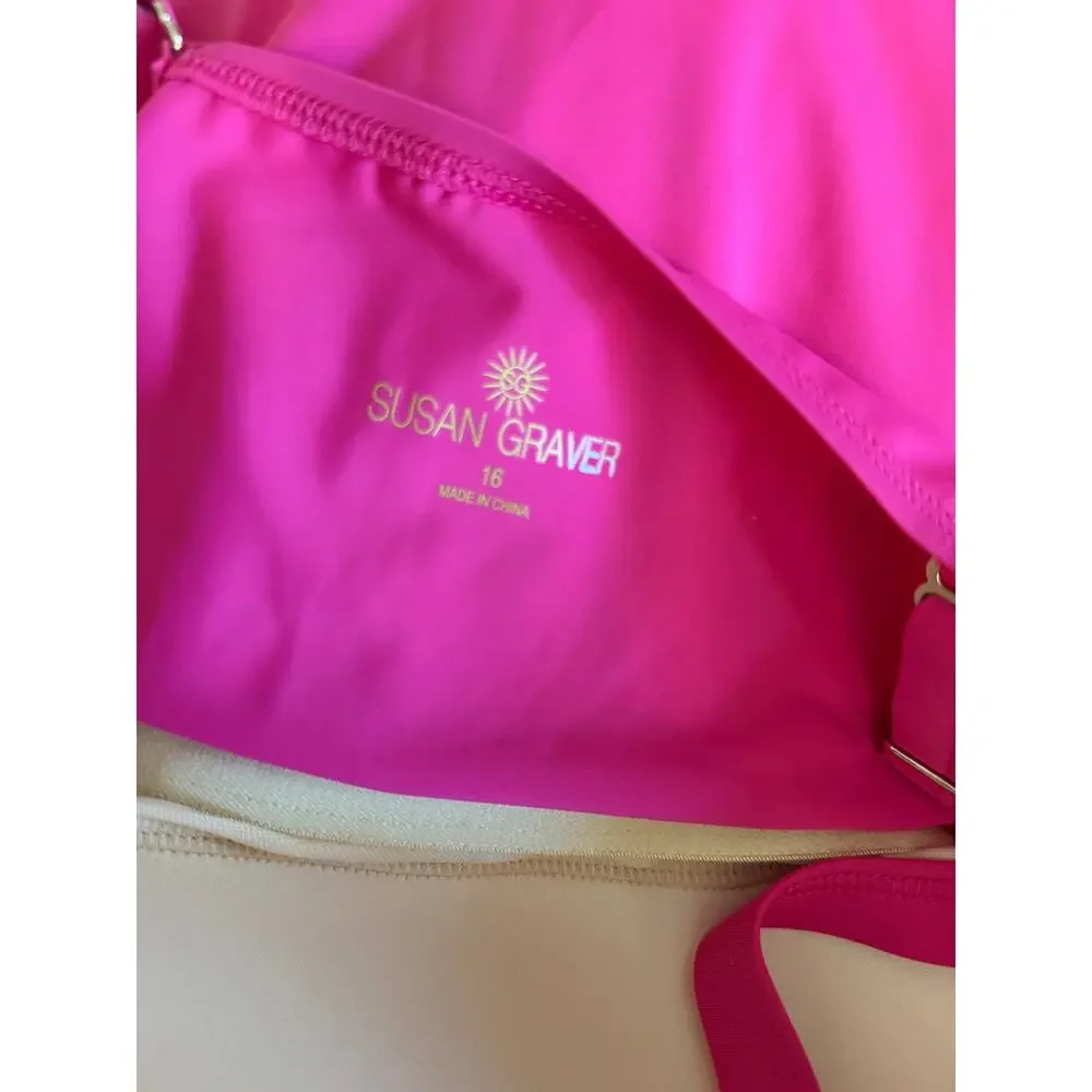 Susan Graver Soleil Swimsuit with Removable Strap Sz 16 pink